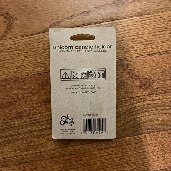 NEW Unicorn Candle Holder & 3 Birthday Candles - Bakery Crafts - White Gold - Picture 2 of 2